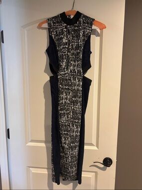 RACHEL Rachel Roy Black and White Textured Cutout Bodycon Dress